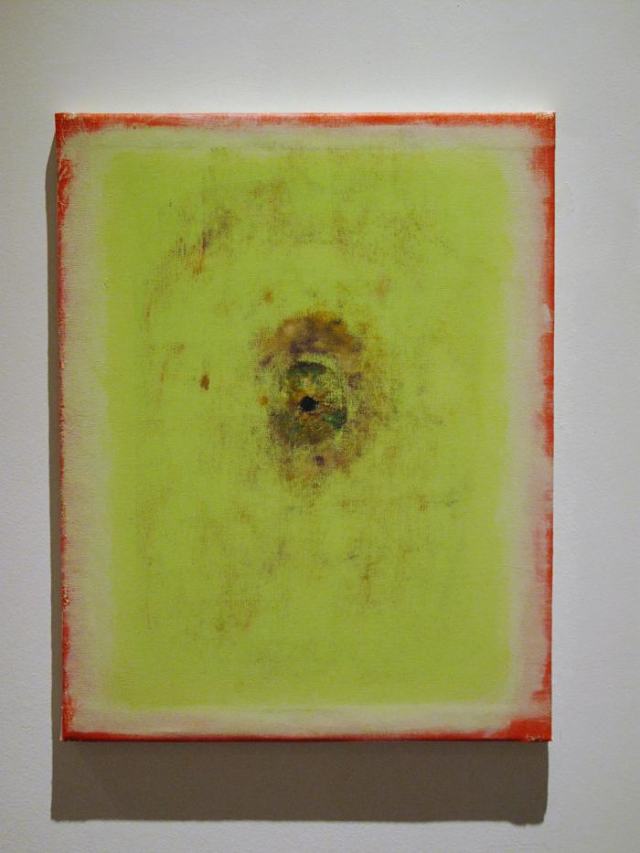 Silvia Gurfein, La ceguera táctil del cerebro frente al cráneo o La psique está extendida, no sabe nada de ello, óleo sobre tela, 61 x 44 cm, 2013. De la exposición Lo intratable, Fundación Klemm, 2013. 